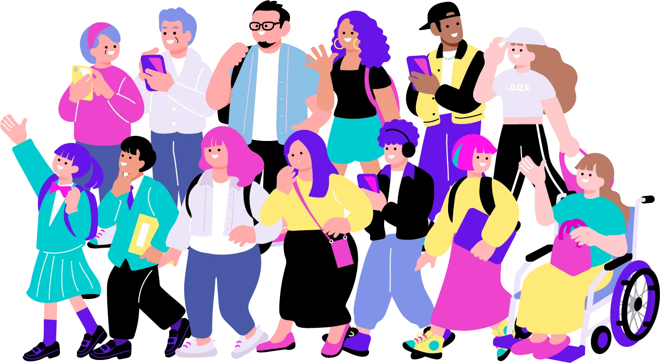 さまざまな人々が集まるイラスト